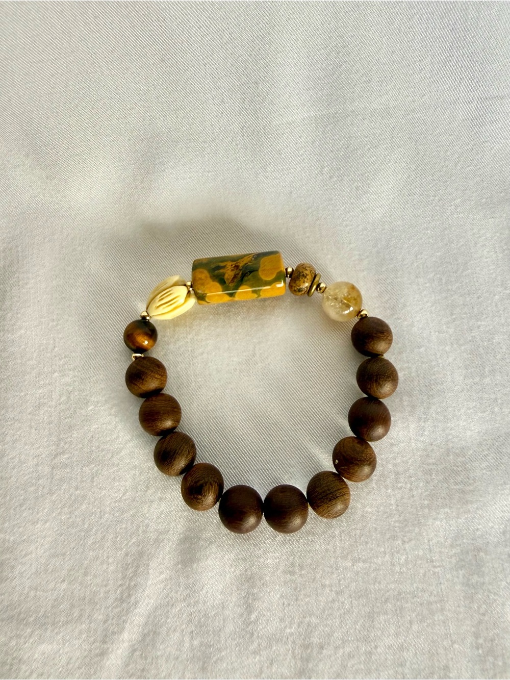 Handcrafted in Hawaii Koa Wood Bead Bracelet with Yellow Accent Bead